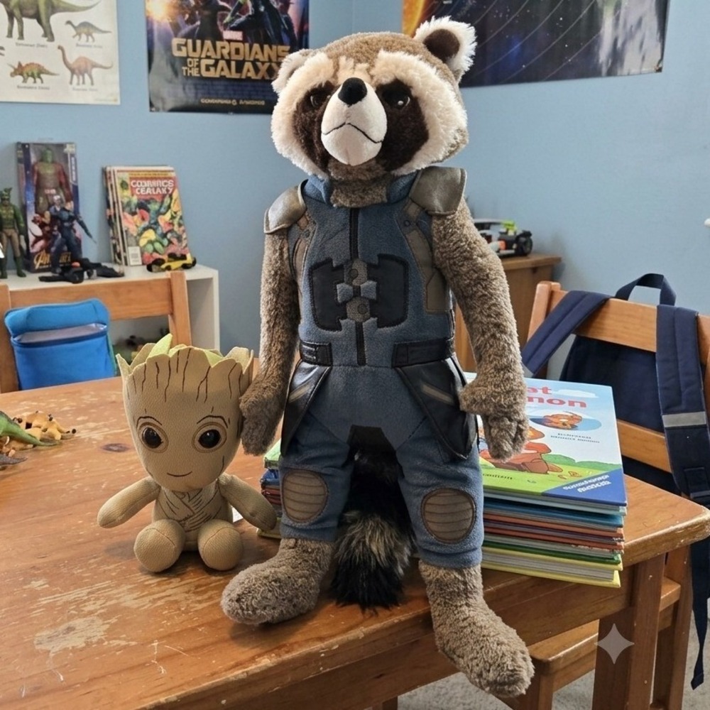 Disney Marvel Guardians of the Galaxy Rocket Raccoon 18" & Ty Groot Plush Set